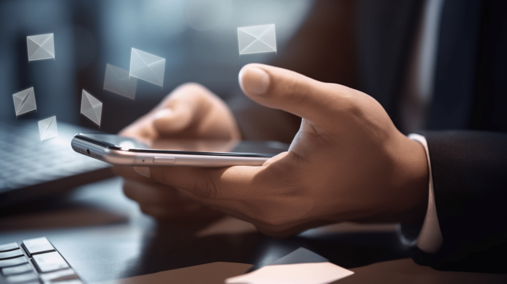 a person receiving SMS messages on a mobile phone