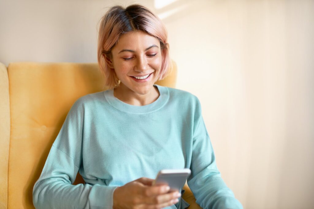A woman using a phone